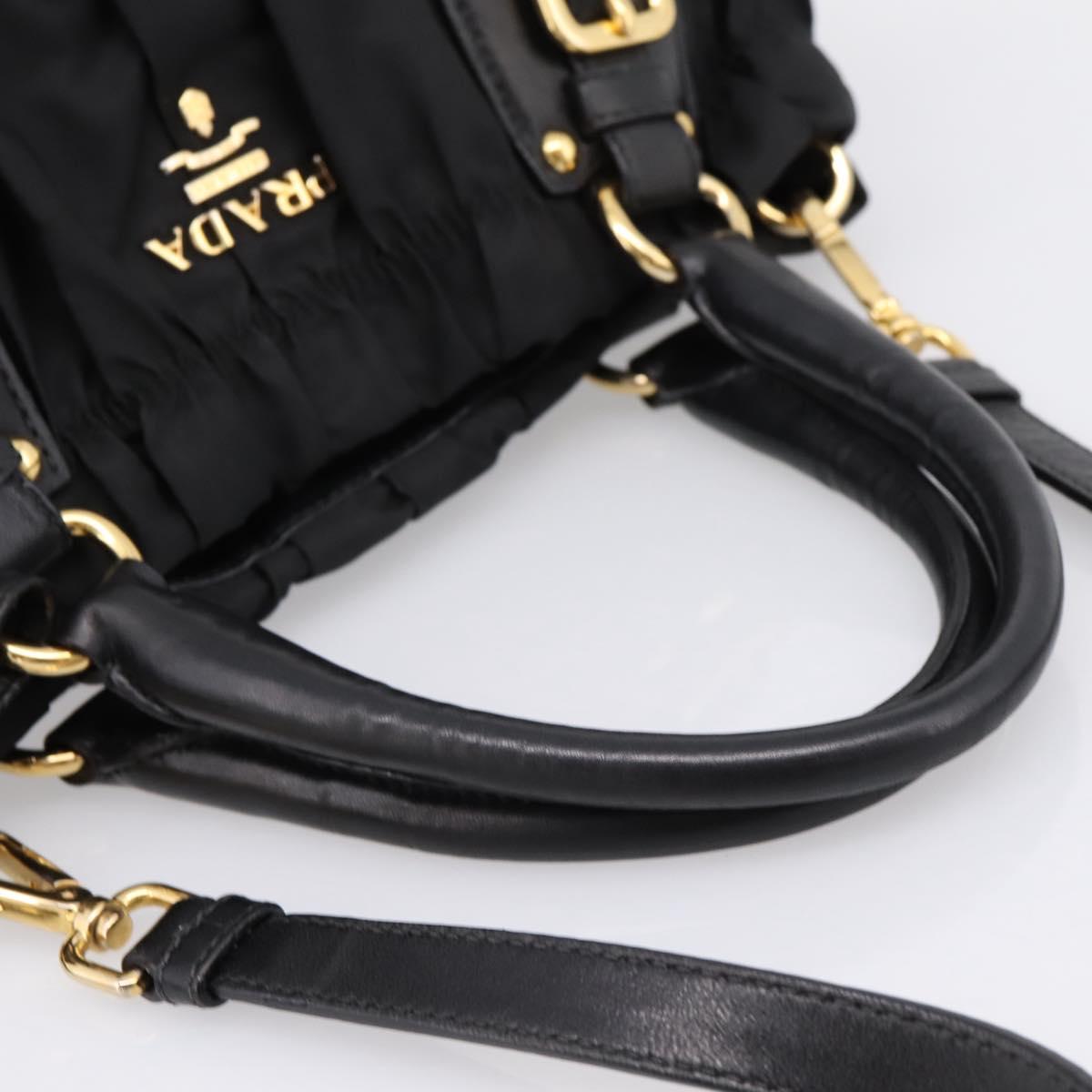 PRADA Gathered Hand Bag Nylon 2way Black Gold Auth 199147V