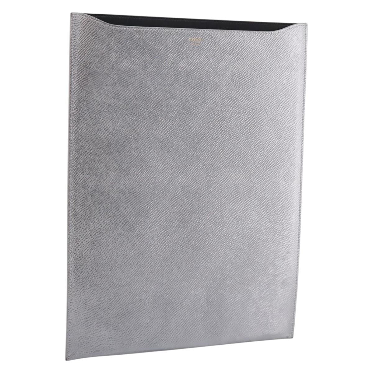 CELINE iPad Case Leather Silver Auth 199148