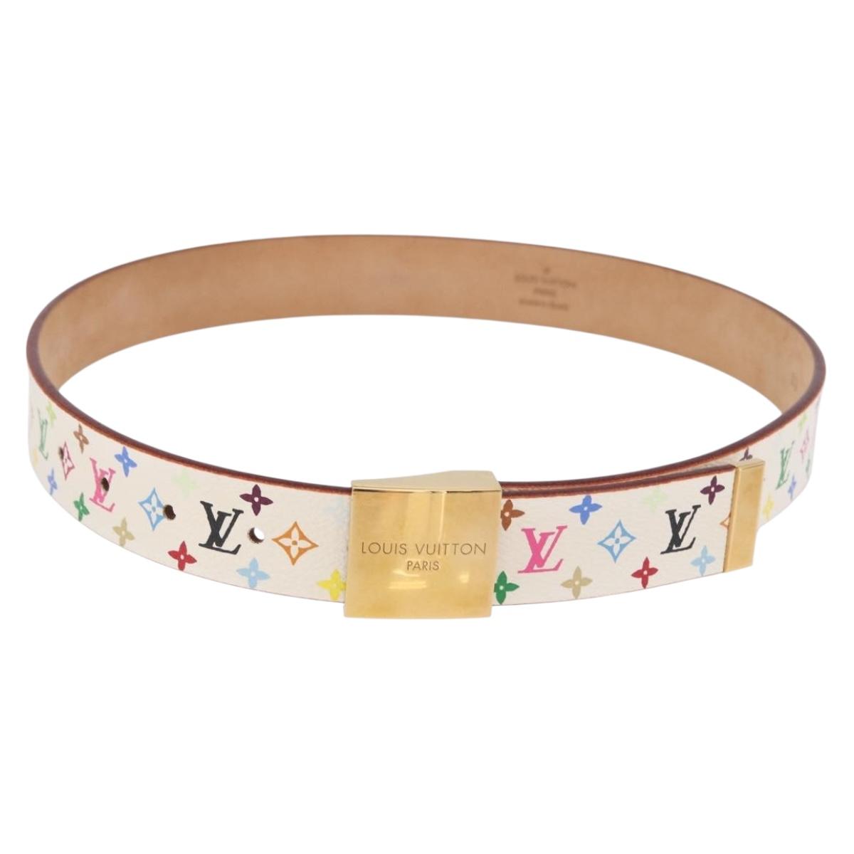 LOUIS VUITTON Multicolor Ceinture Carre Belt White M9682 LV Auth 199153V