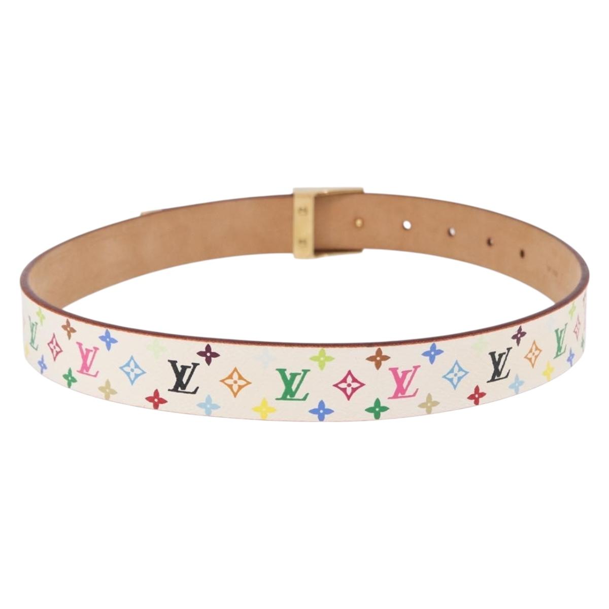 LOUIS VUITTON Multicolor Ceinture Carre Belt White M9682 LV Auth 199153V