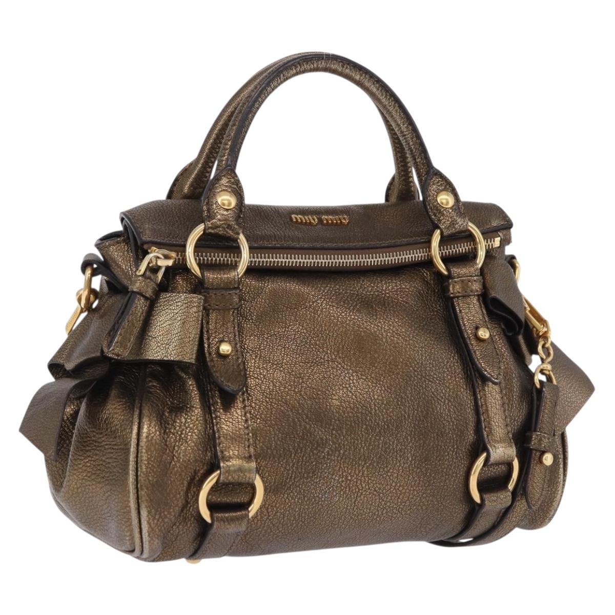 Miu Miu Hand Bag Vitellolux 2way Gold Auth 199156V