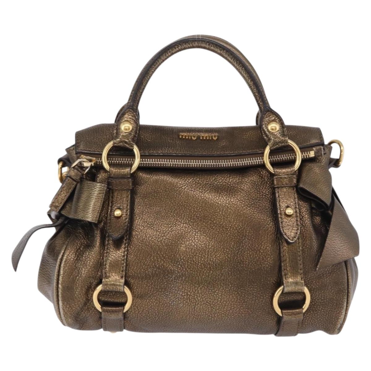 Miu Miu Hand Bag Vitellolux 2way Gold Auth 199156V