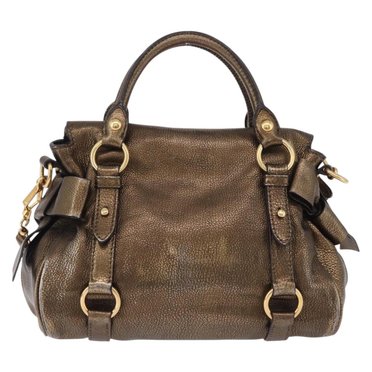 Miu Miu Hand Bag Vitellolux 2way Gold Auth 199156V