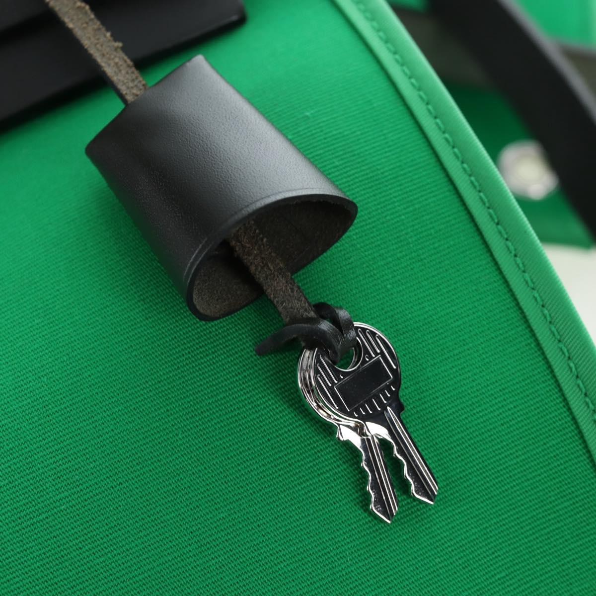 HERMES Air Zip PM Hand Bag Canvas 2way Green Silver Auth 199157SM