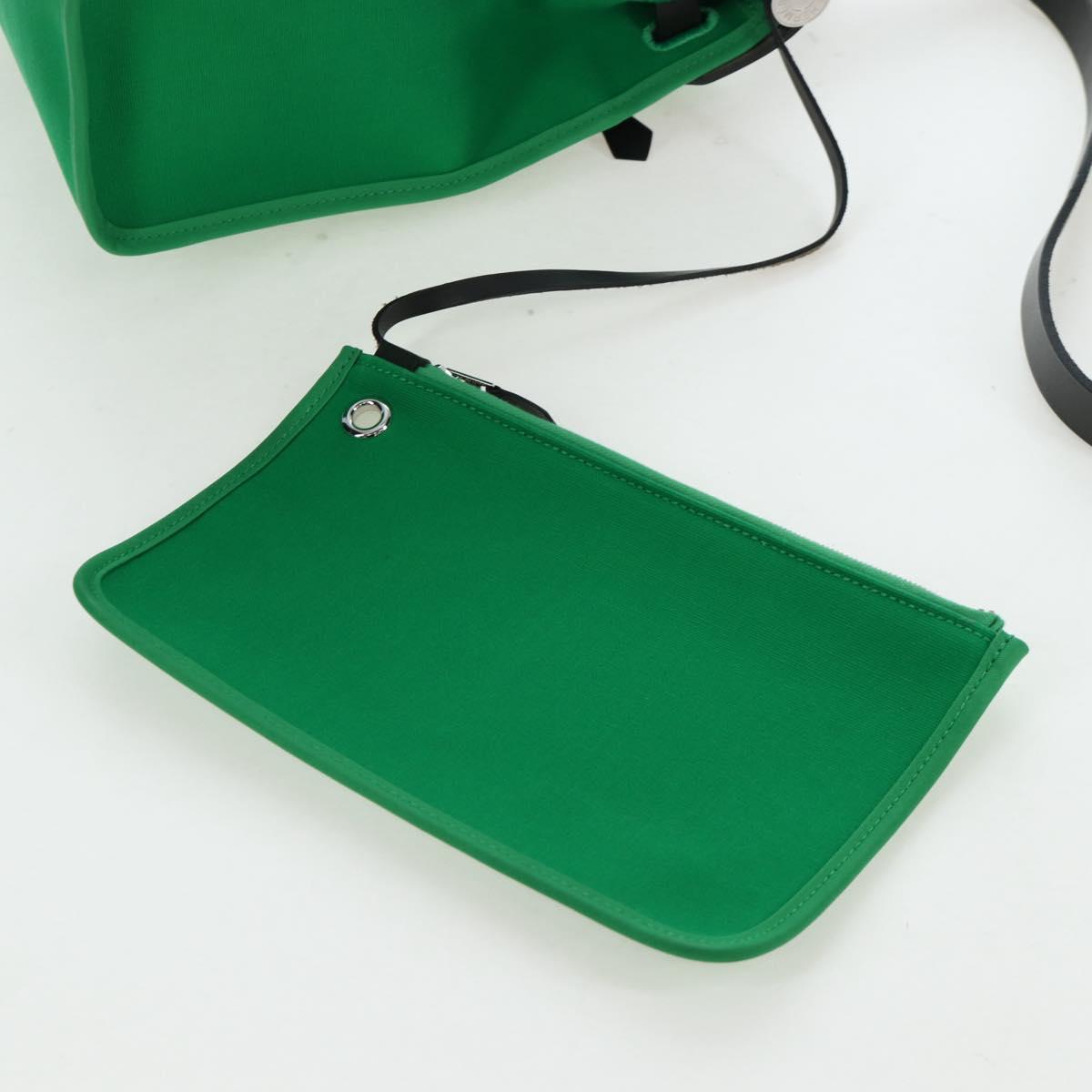 HERMES Air Zip PM Hand Bag Canvas 2way Green Silver Auth 199157SM
