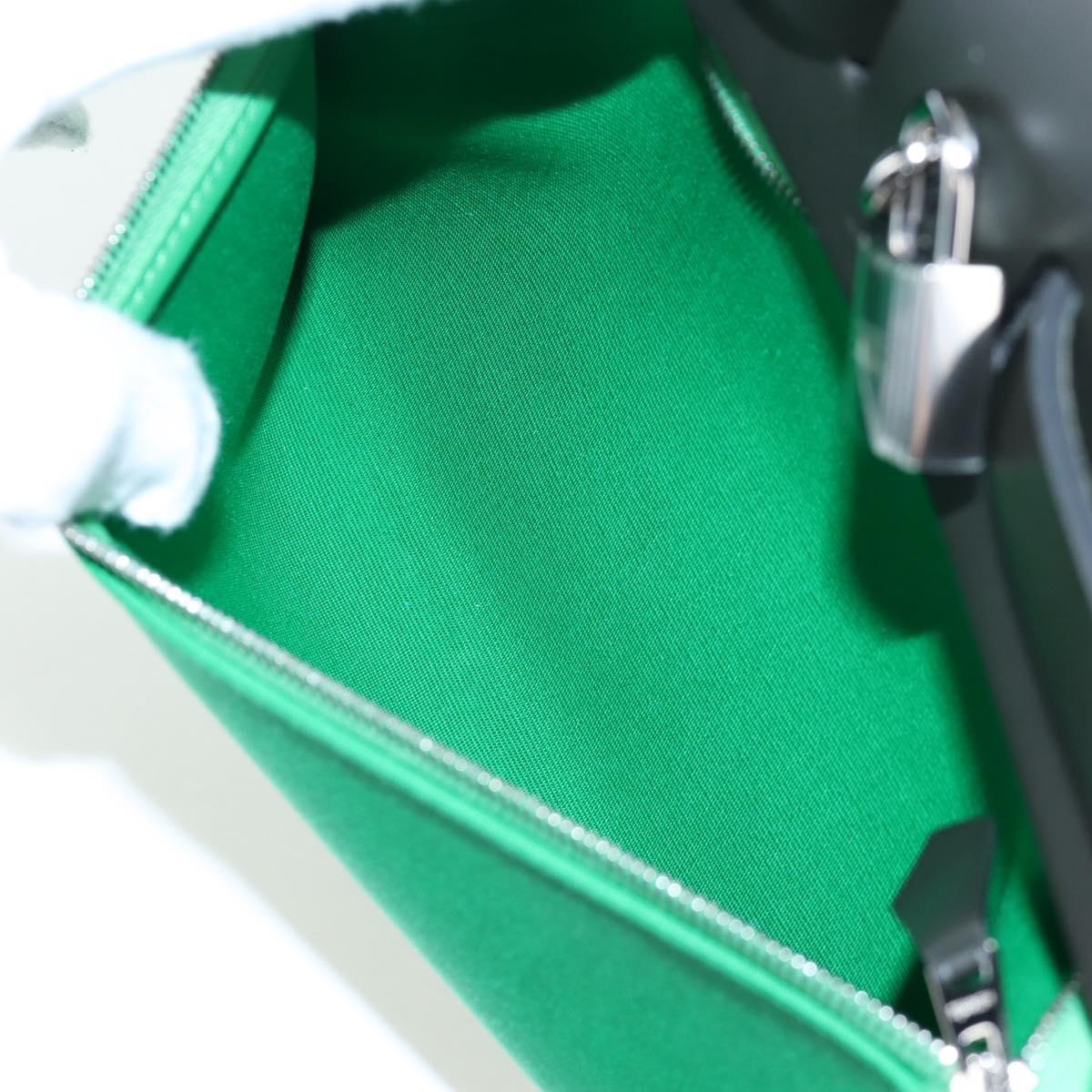 HERMES Air Zip PM Hand Bag Canvas 2way Green Silver Auth 199157SM