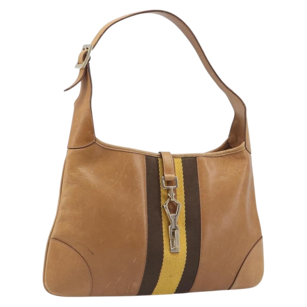 GUCCI Jackie Sherry Line Hand Bag Leather Brown Gold 001 4057 Auth 199158A