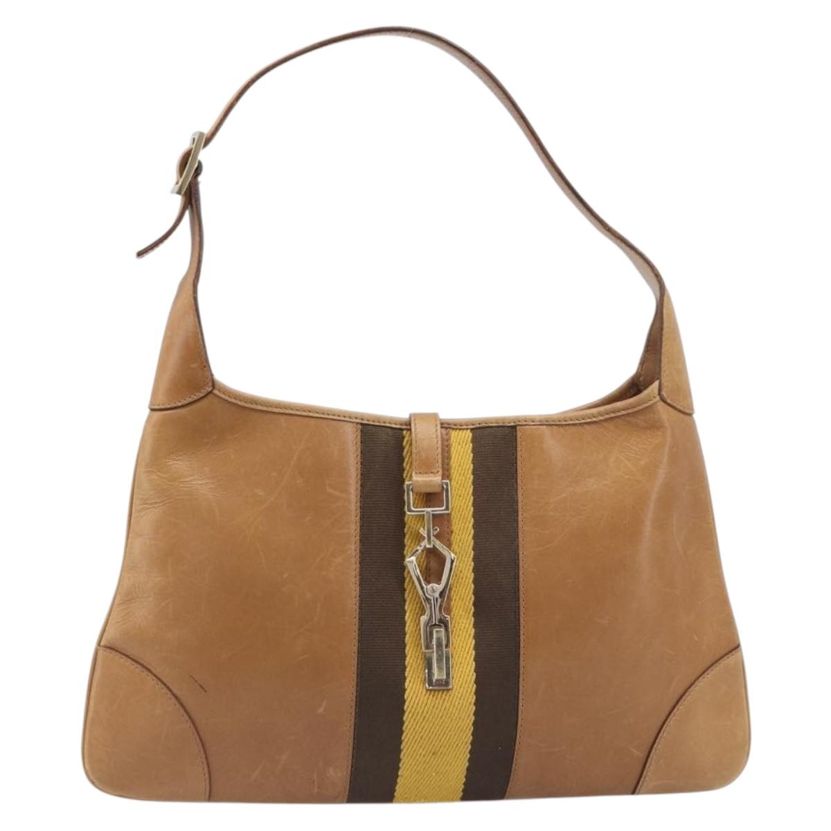 GUCCI Jackie Sherry Line Hand Bag Leather Brown Gold 001 4057 Auth 199158A