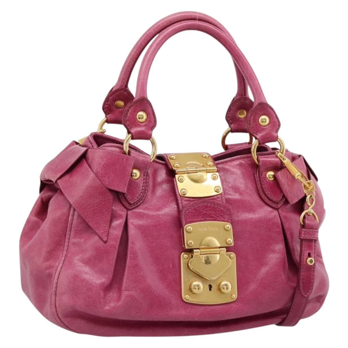 Miu Miu Hand Bag Vitellolux 2way Pink Gold Auth 199159M