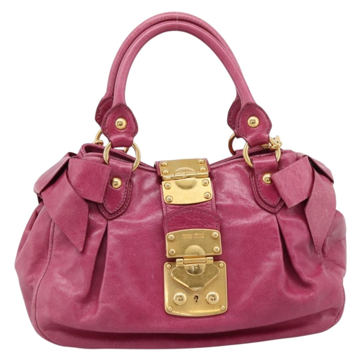 Miu Miu Hand Bag Vitellolux 2way Pink Gold Auth 199159M