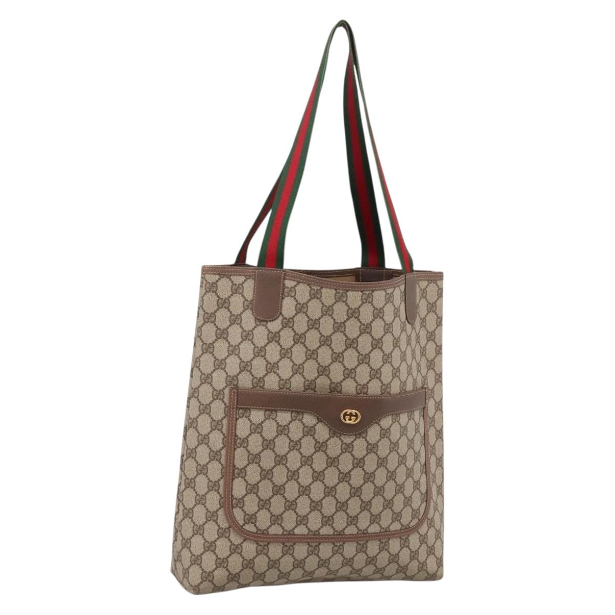 GUCCI GG Supreme Web Sherry Line Tote Bag PVC Beige Gold 002 58 6487 Auth 199161