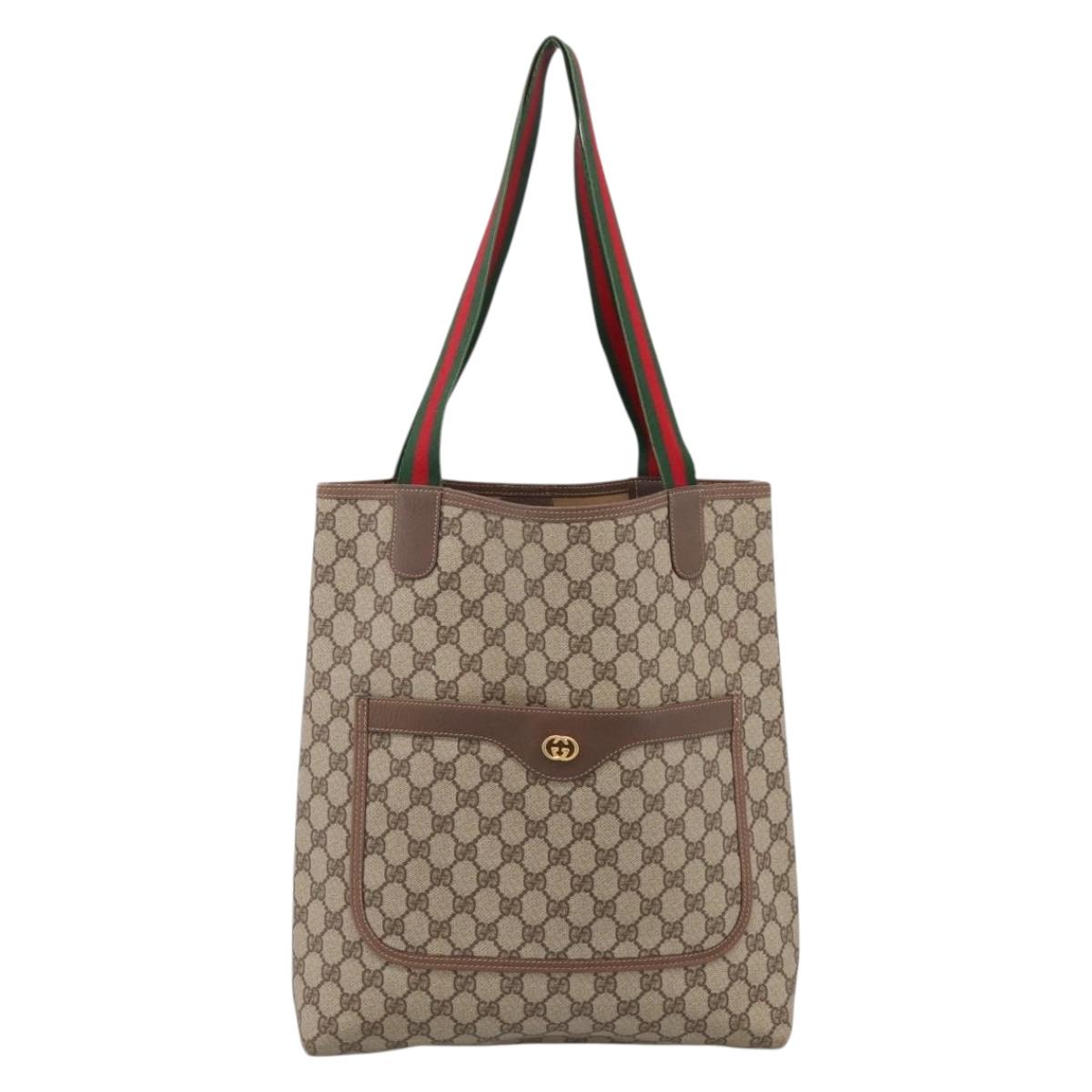 GUCCI GG Supreme Web Sherry Line Tote Bag PVC Beige Gold 002 58 6487 Auth 199161