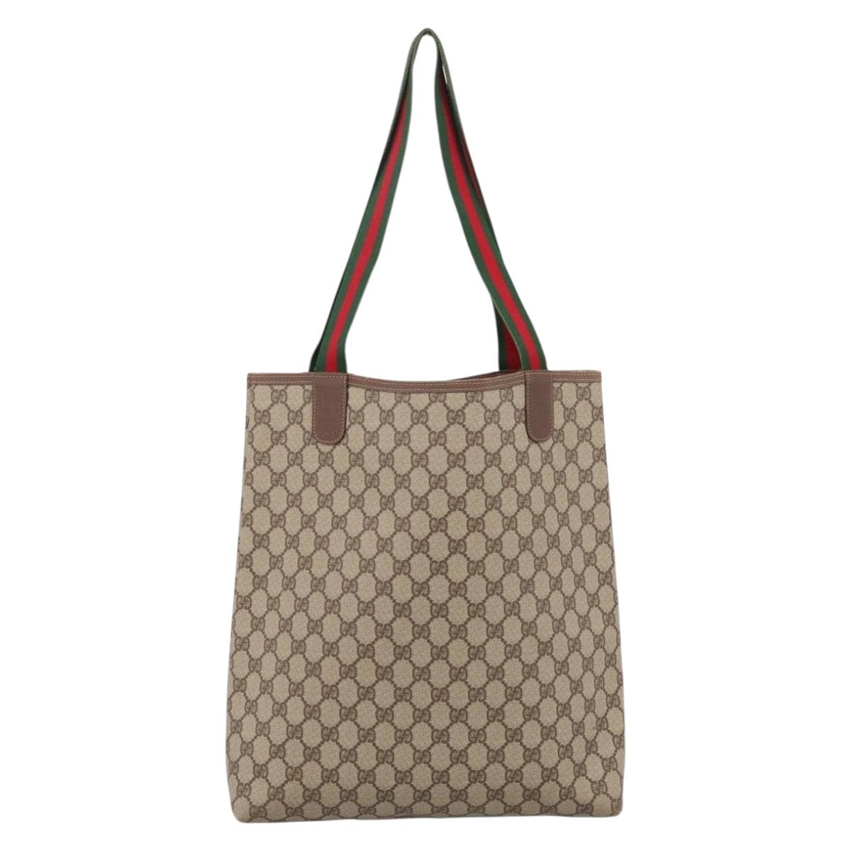 GUCCI GG Supreme Web Sherry Line Tote Bag PVC Beige Gold 002 58 6487 Auth 199161