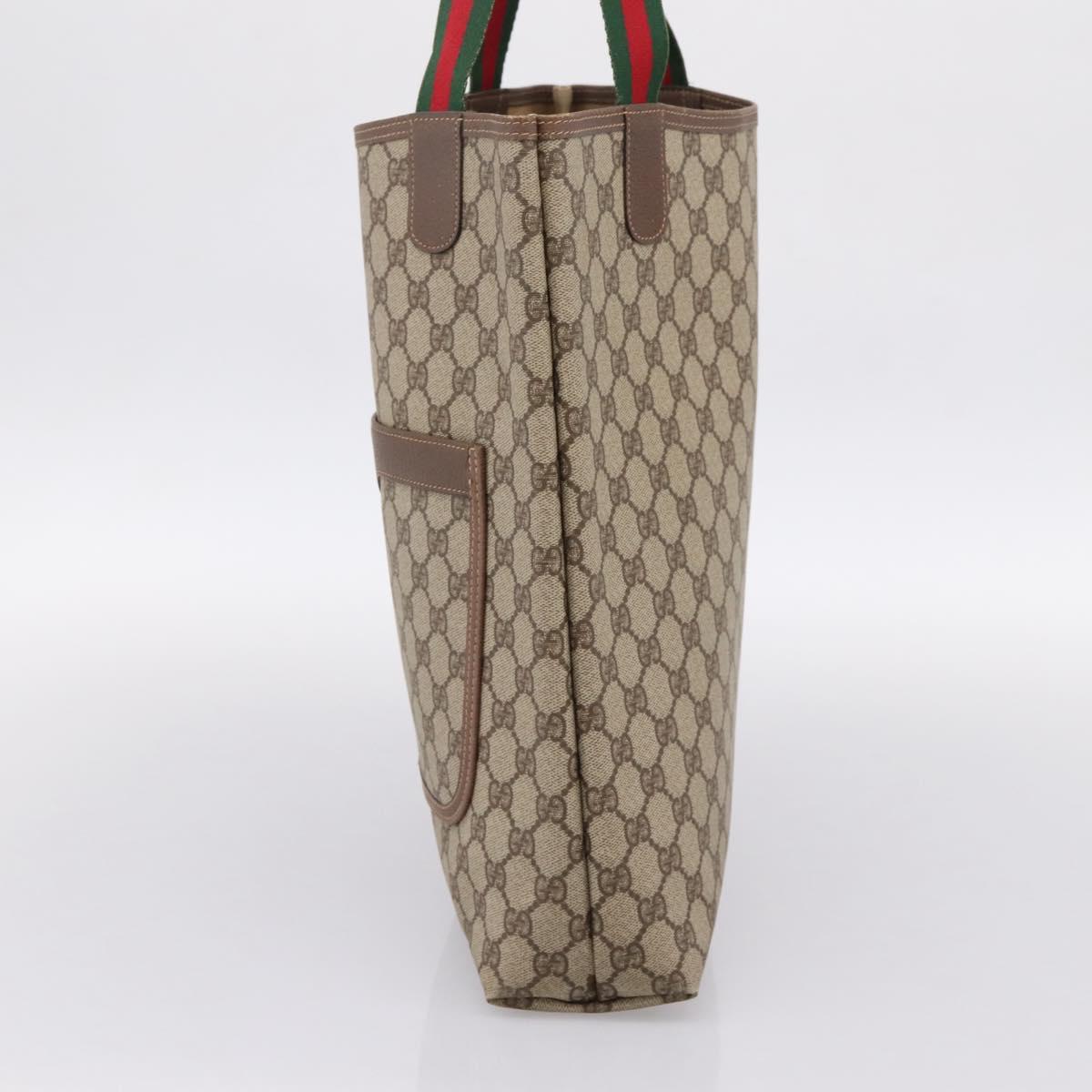 GUCCI GG Supreme Web Sherry Line Tote Bag PVC Beige Gold 002 58 6487 Auth 199161