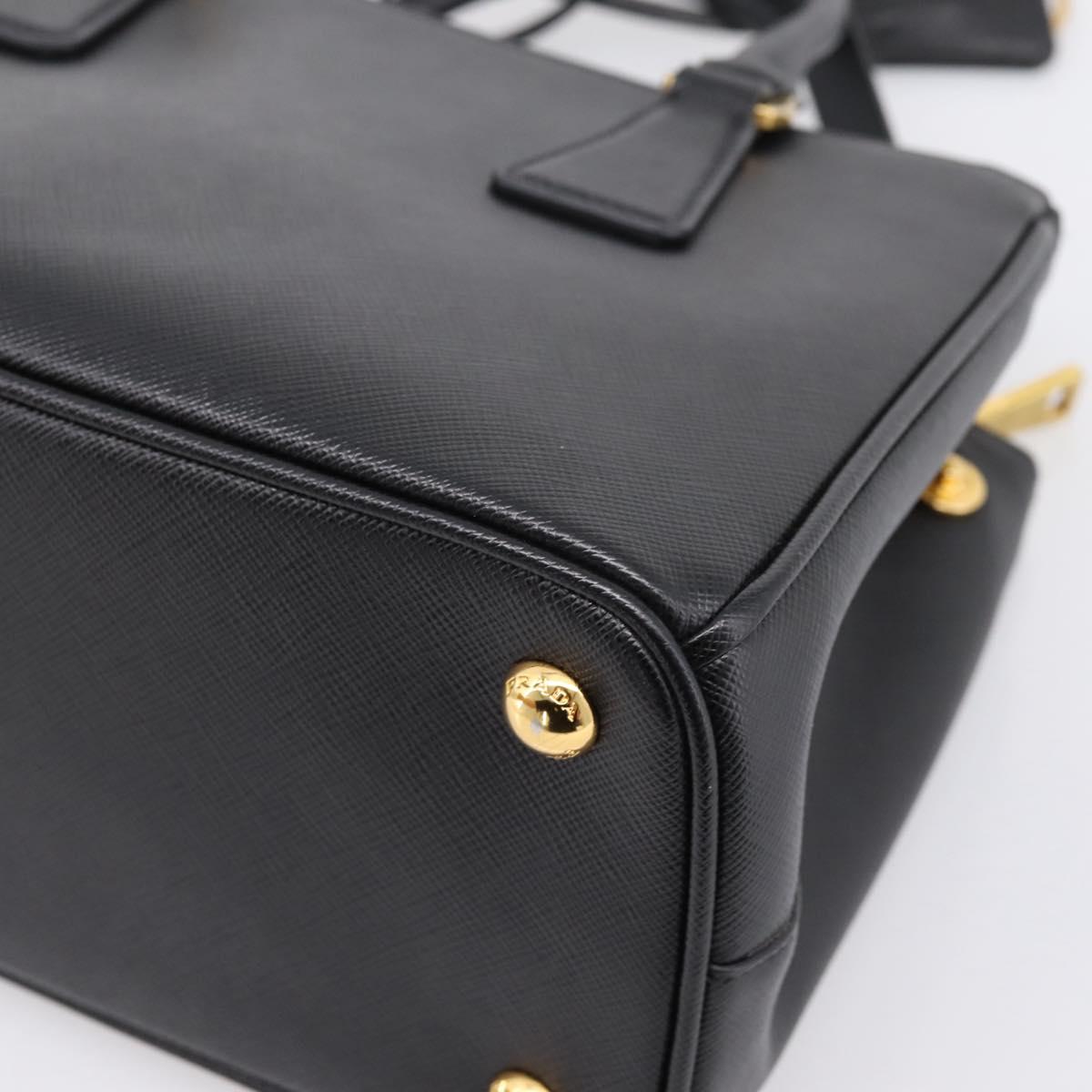 PRADA Hand Bag Saffiano 2way Black Gold Tone Auth 199176M
