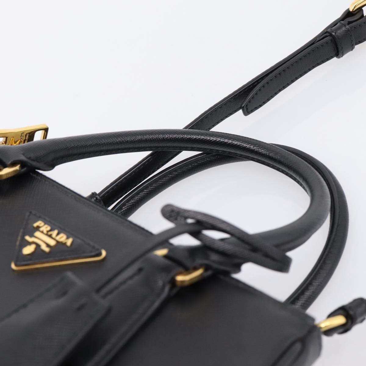 PRADA Hand Bag Saffiano 2way Black Gold Tone Auth 199176M