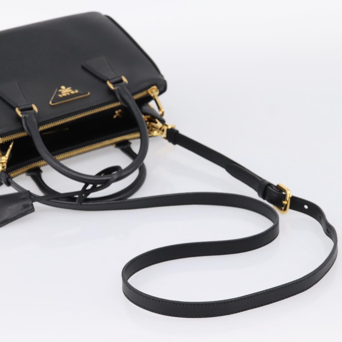 PRADA Hand Bag Saffiano 2way Black Gold Tone Auth 199176M