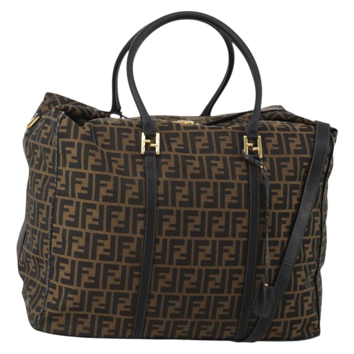 FENDI Zucca Canvas Boston Bag 2way Black Brown Auth 199177