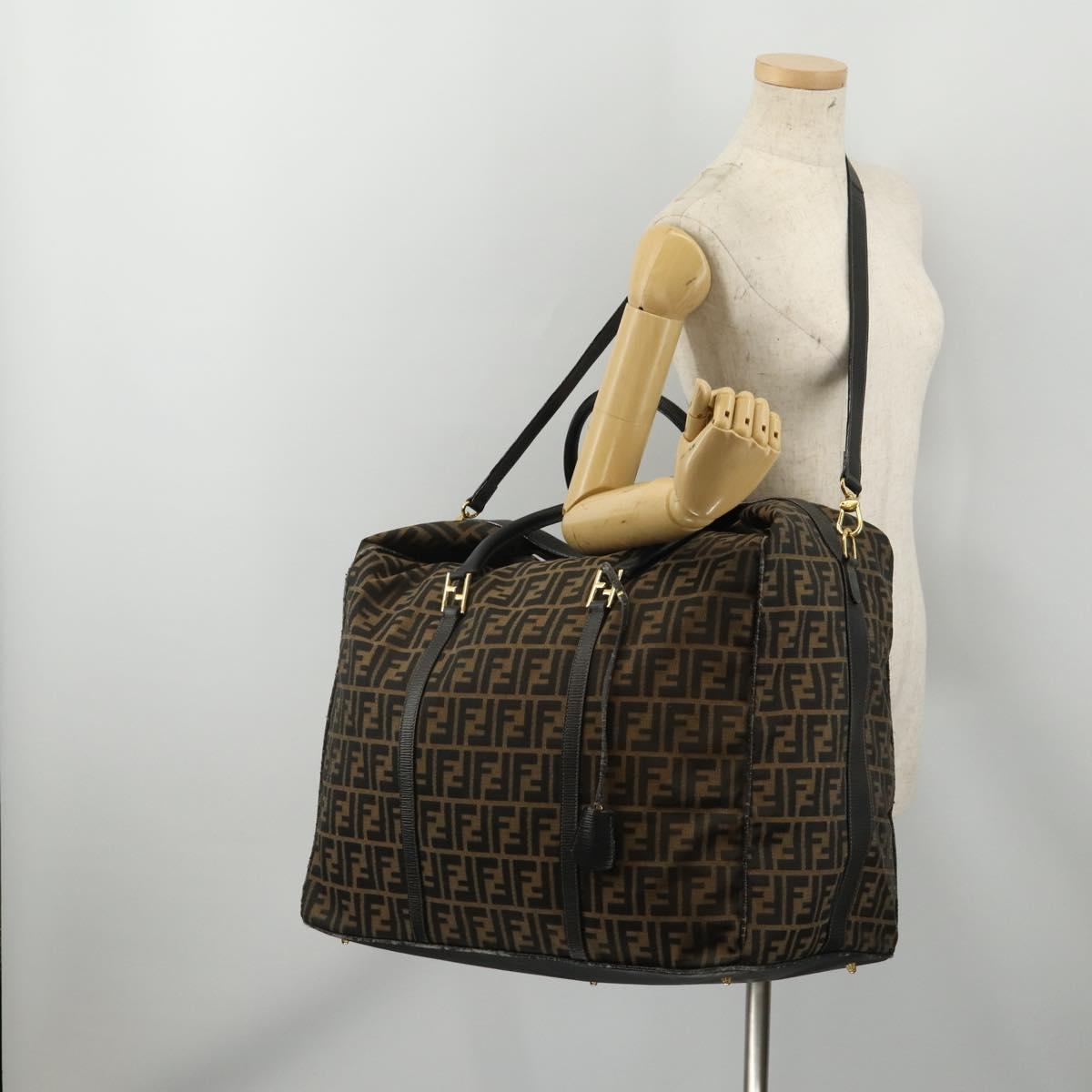 FENDI Zucca Canvas Boston Bag 2way Black Brown Auth 199177