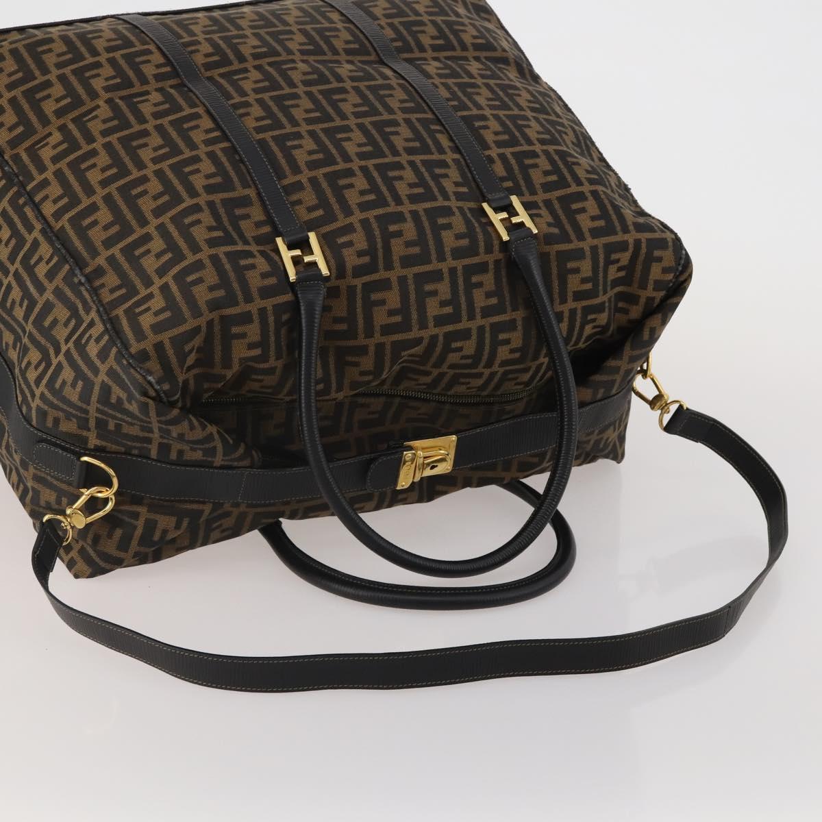 FENDI Zucca Canvas Boston Bag 2way Black Brown Auth 199177