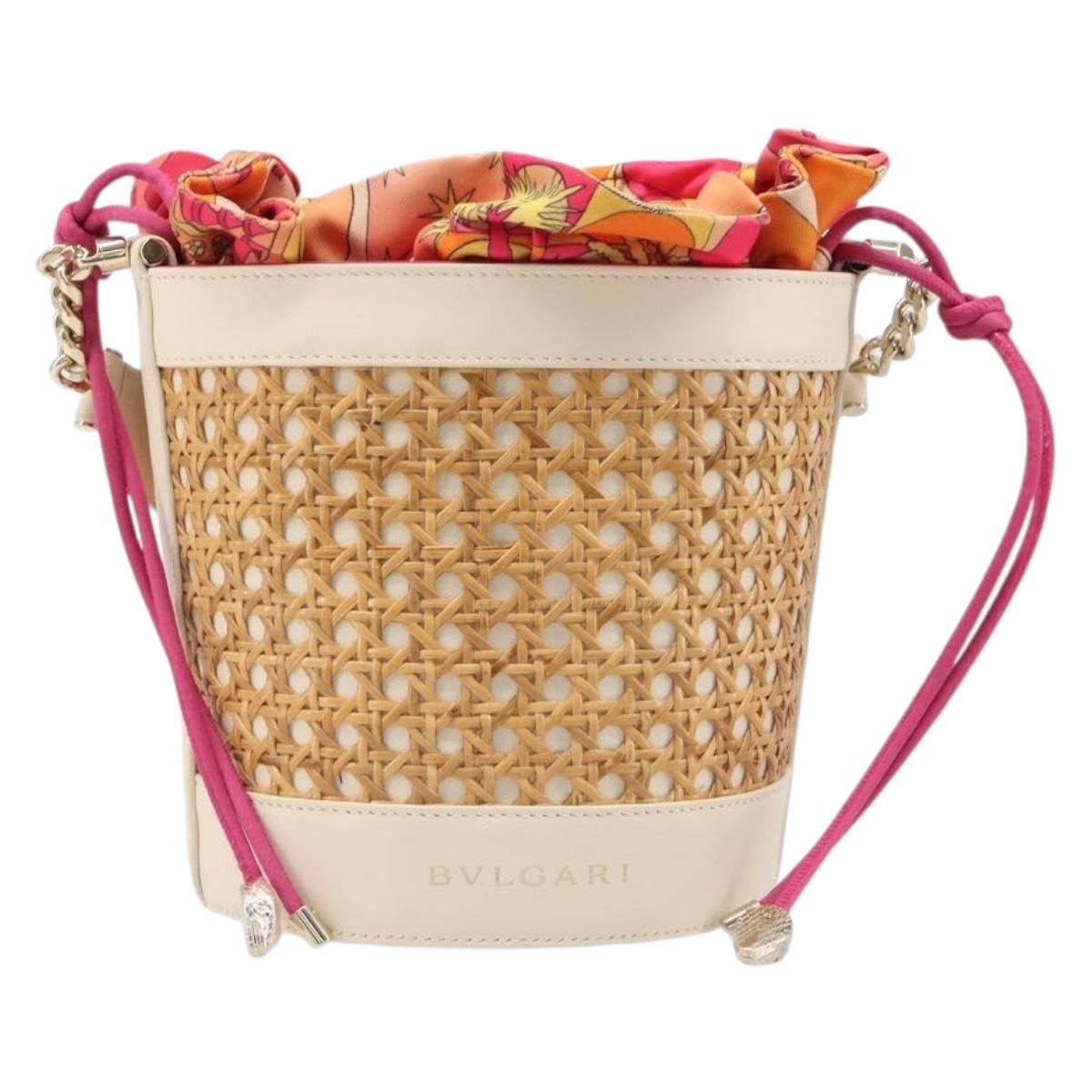 BVLGARI Shoulder Bag Raffia Beige Gold Auth 199178V