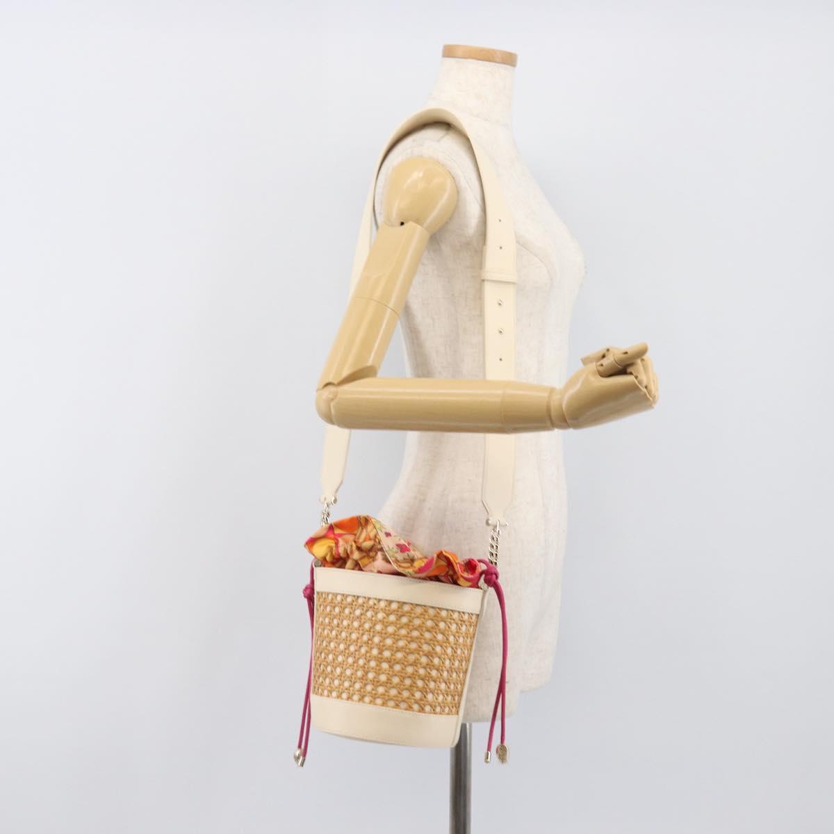 BVLGARI Shoulder Bag Raffia Beige Gold Auth 199178V