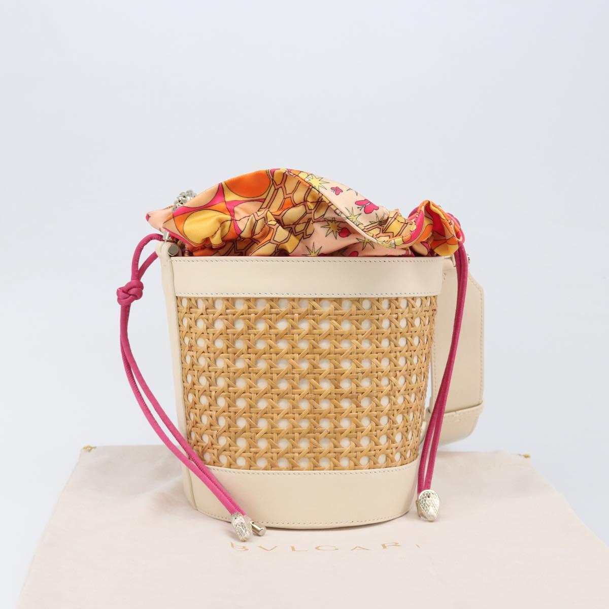BVLGARI Shoulder Bag Raffia Beige Gold Auth 199178V