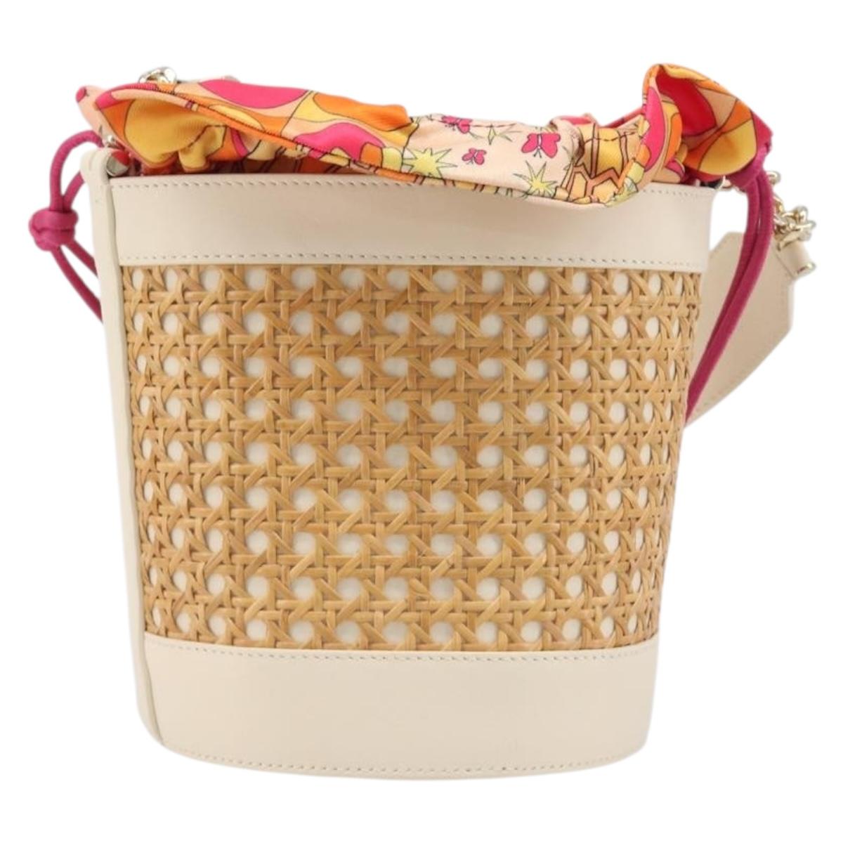 BVLGARI Shoulder Bag Raffia Beige Gold Auth 199178V