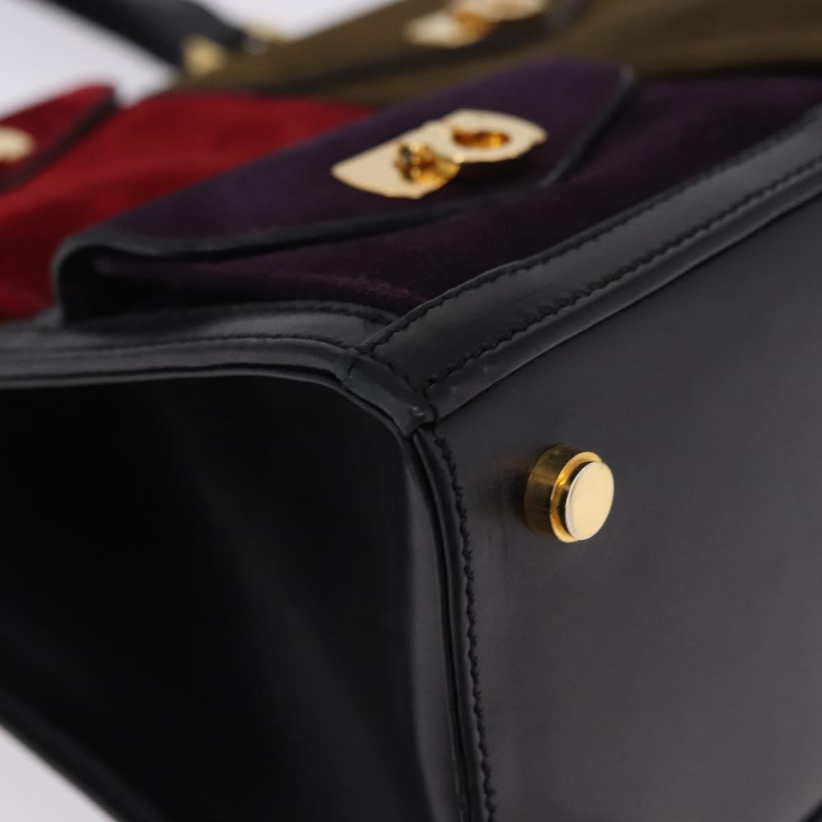 Salvatore Ferragamo Gancini Hand Bag Suede Black Gold Auth 199179V