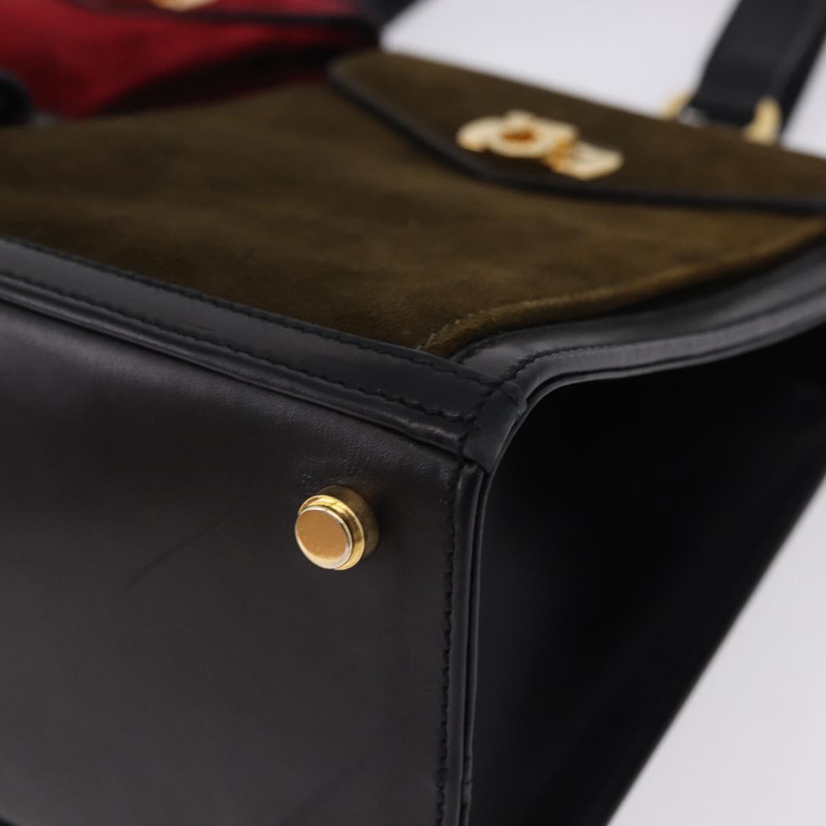 Salvatore Ferragamo Gancini Hand Bag Suede Black Gold Auth 199179V