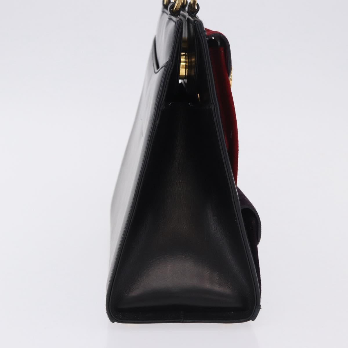 Salvatore Ferragamo Gancini Hand Bag Suede Black Gold Auth 199179V