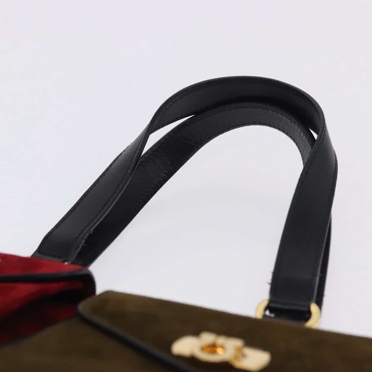 Salvatore Ferragamo Gancini Hand Bag Suede Black Gold Auth 199179V