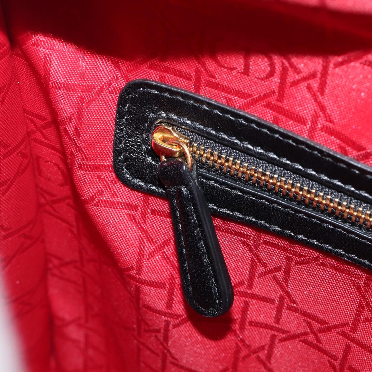 Christian Dior Lady Dior Canage Hand Bag Lamb Skin 2way Black Gold Auth 199180M