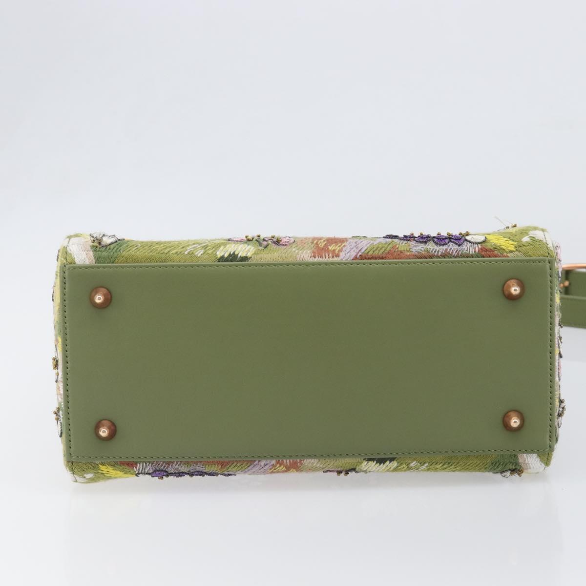 Christian Dior Lady Dior Hand Bag Beads 2way Green Gold Tone Auth 199181SM