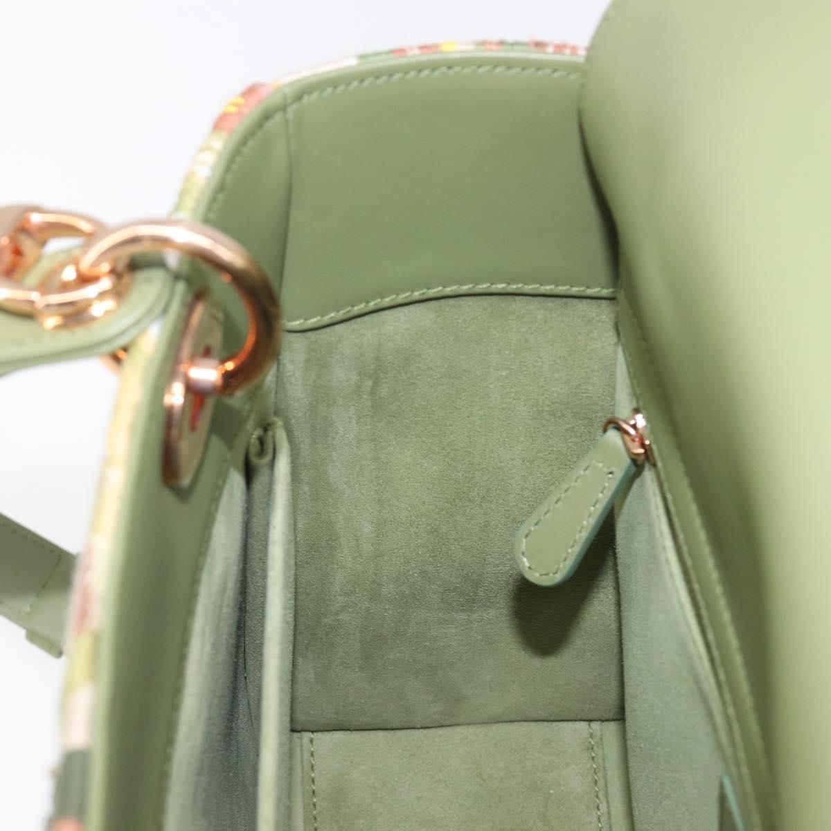 Christian Dior Lady Dior Hand Bag Beads 2way Green Gold Tone Auth 199181SM
