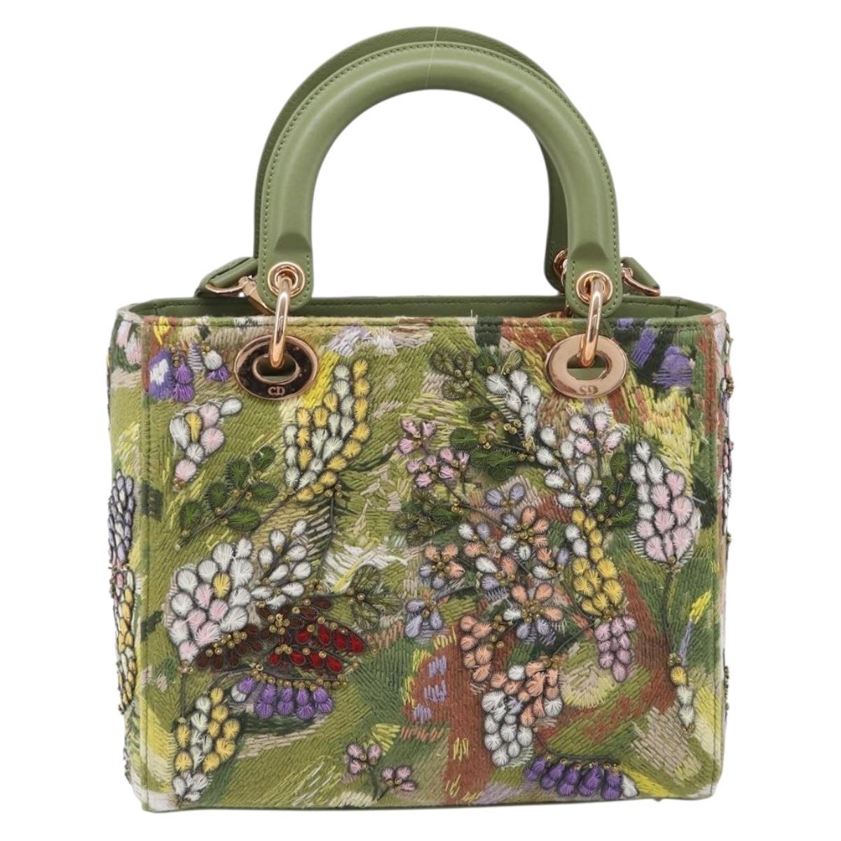 Christian Dior Lady Dior Hand Bag Beads 2way Green Gold Tone Auth 199181SM