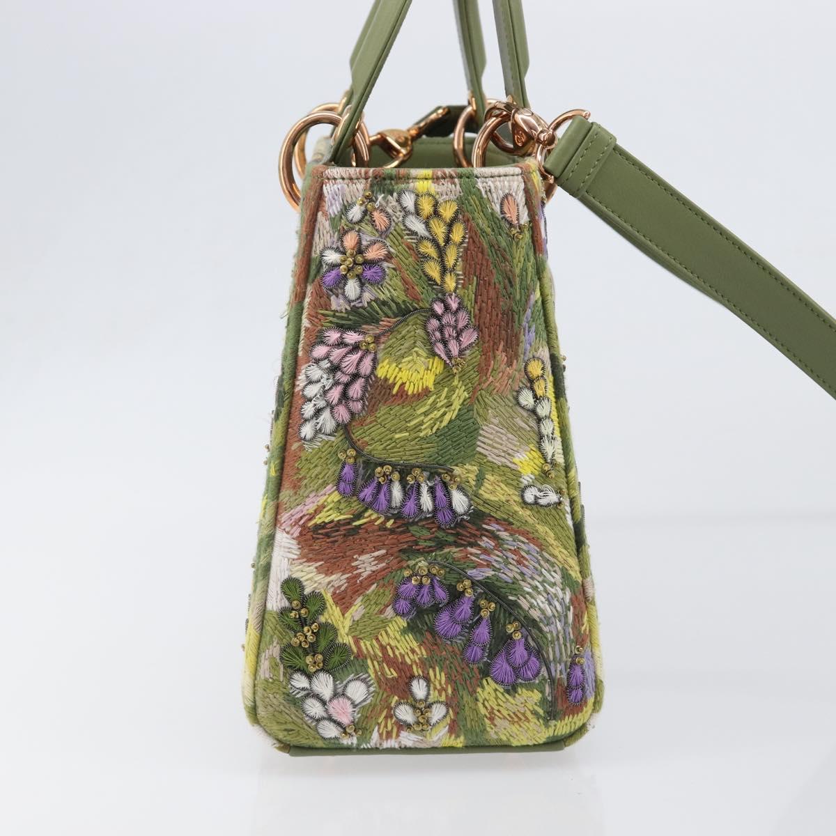 Christian Dior Lady Dior Hand Bag Beads 2way Green Gold Tone Auth 199181SM