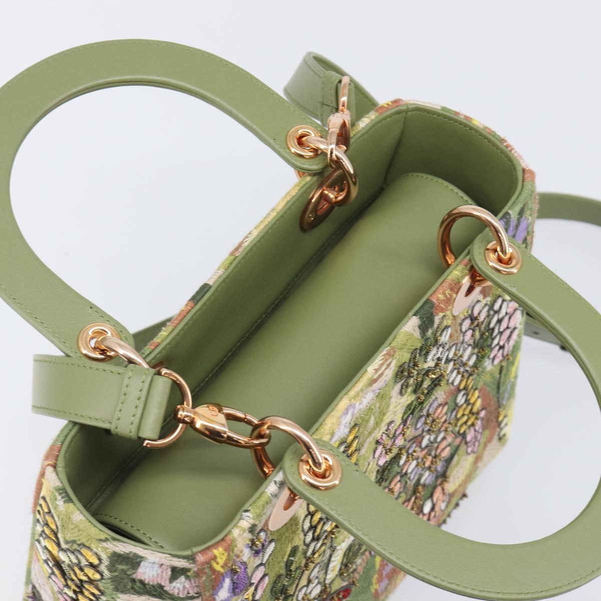 Christian Dior Lady Dior Hand Bag Beads 2way Green Gold Tone Auth 199181SM