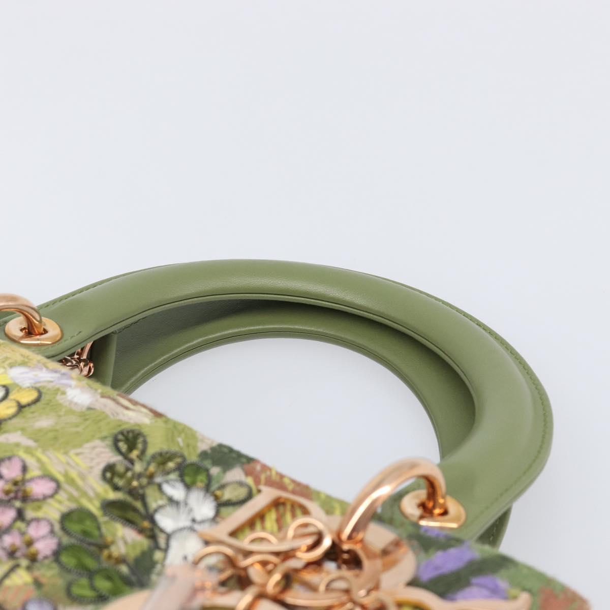 Christian Dior Lady Dior Hand Bag Beads 2way Green Gold Tone Auth 199181SM