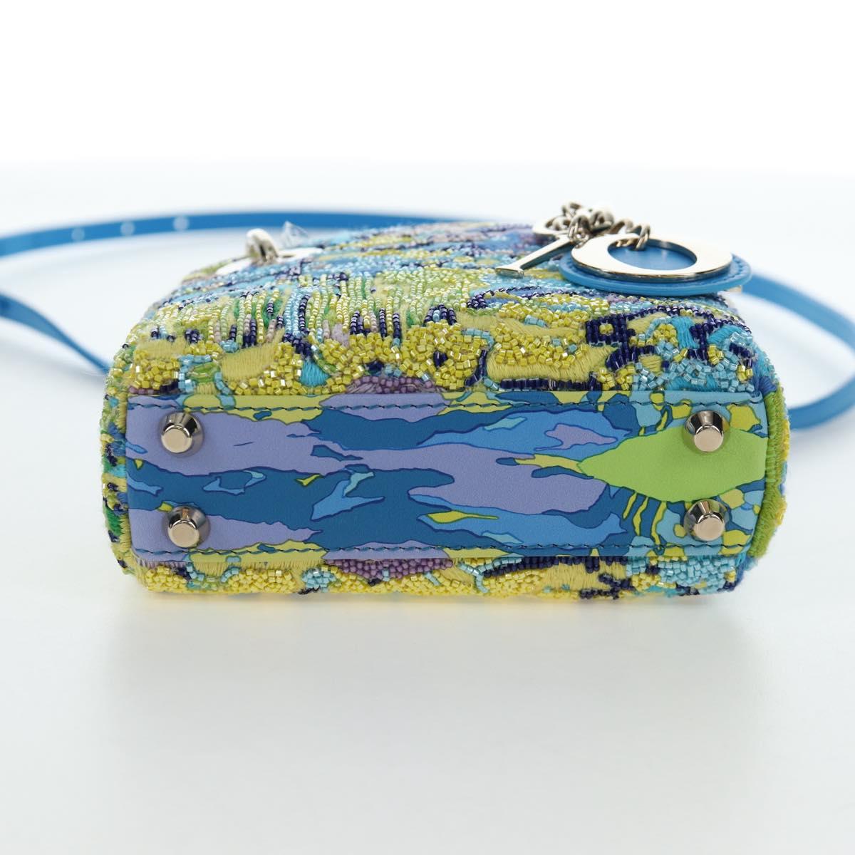 Christian Dior Lady Dior Hand Bag Beads 2way Blue Gold Tone Auth 199182SM