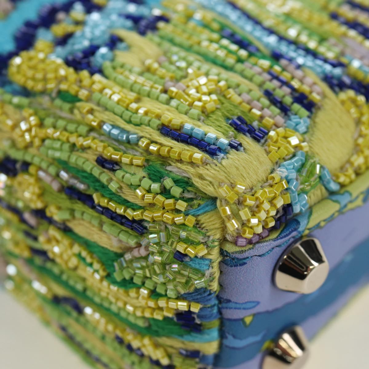 Christian Dior Lady Dior Hand Bag Beads 2way Blue Gold Tone Auth 199182SM