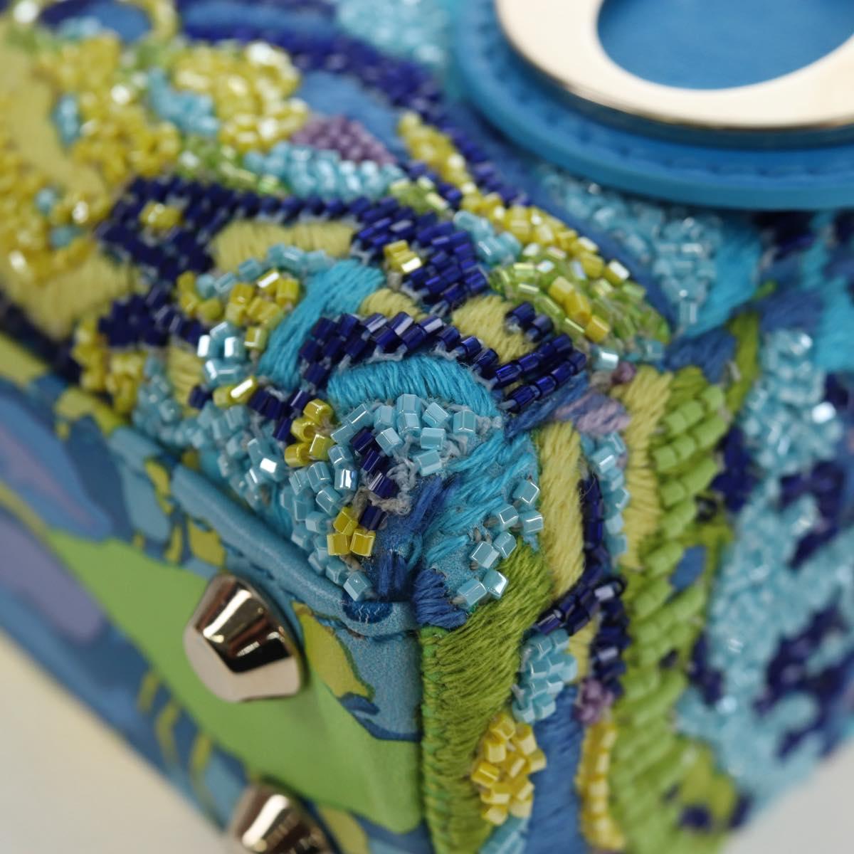 Christian Dior Lady Dior Hand Bag Beads 2way Blue Gold Tone Auth 199182SM