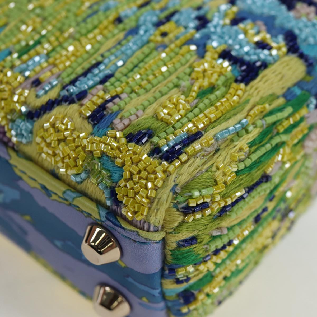 Christian Dior Lady Dior Hand Bag Beads 2way Blue Gold Tone Auth 199182SM