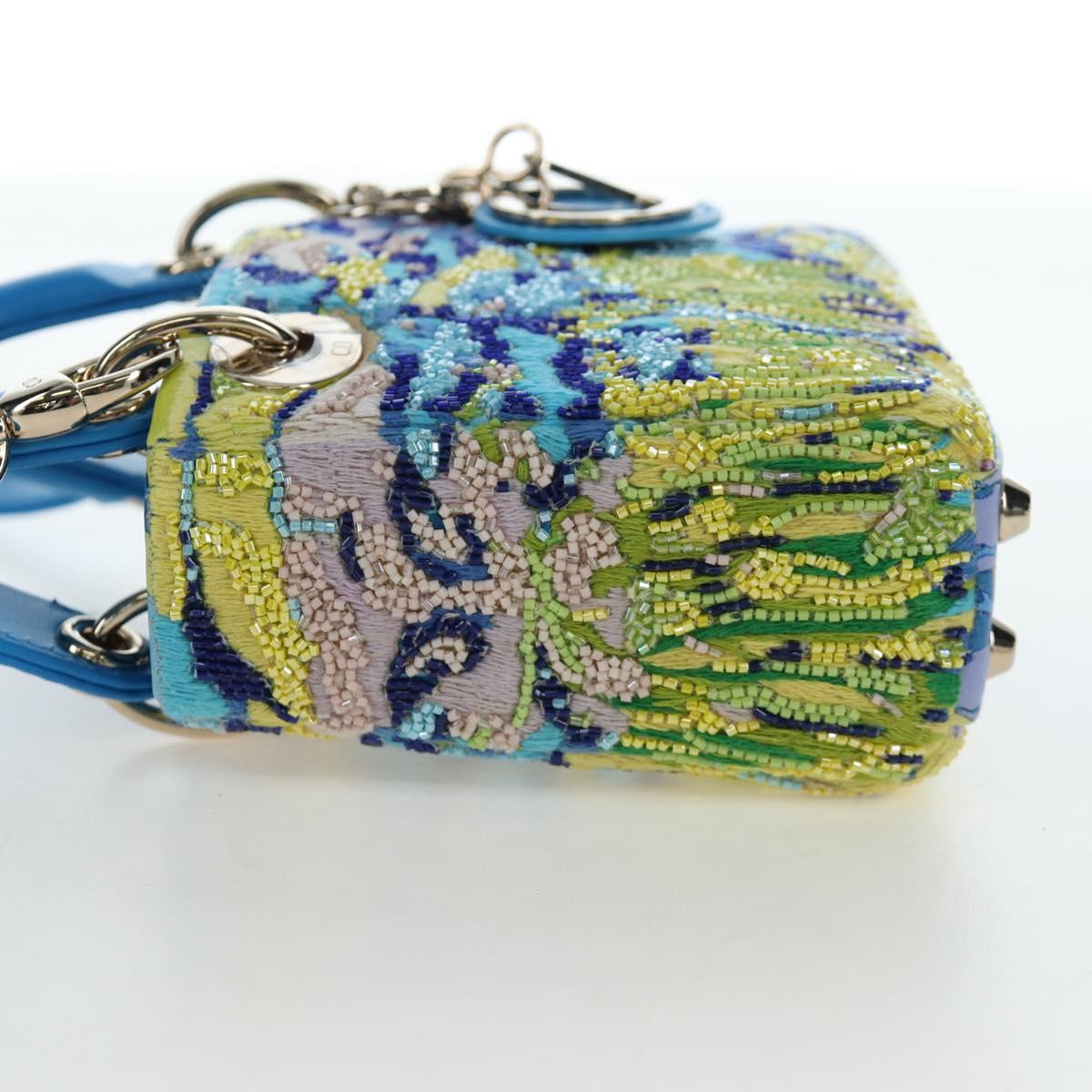 Christian Dior Lady Dior Hand Bag Beads 2way Blue Gold Tone Auth 199182SM