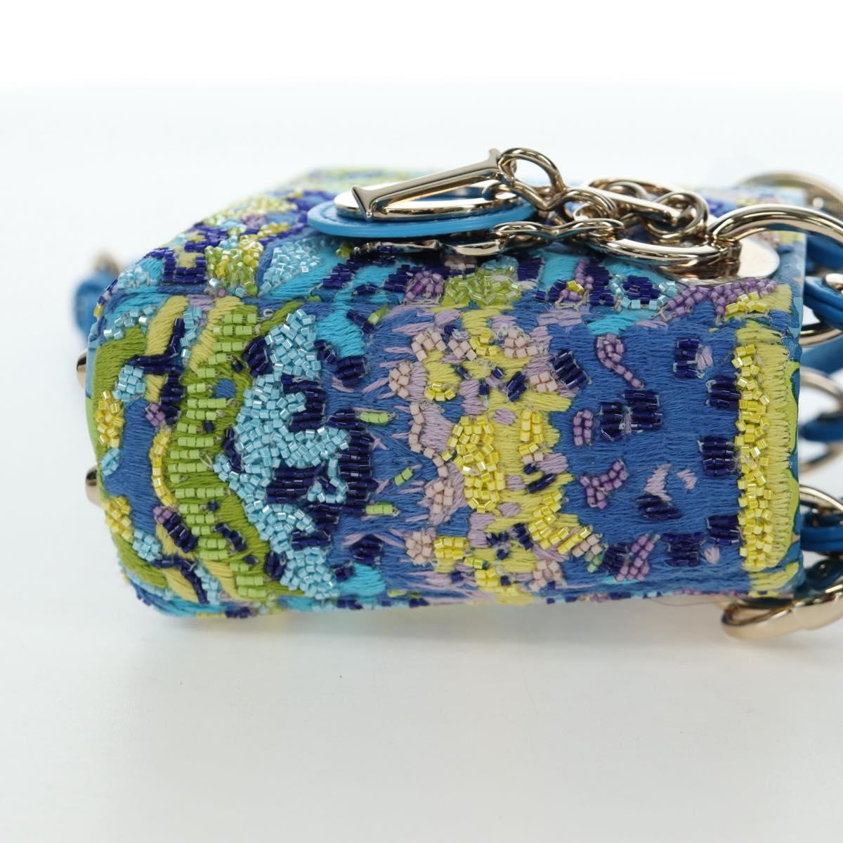 Christian Dior Lady Dior Hand Bag Beads 2way Blue Gold Tone Auth 199182SM