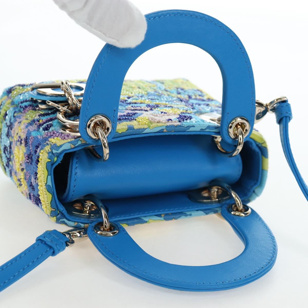 Christian Dior Lady Dior Hand Bag Beads 2way Blue Gold Tone Auth 199182SM