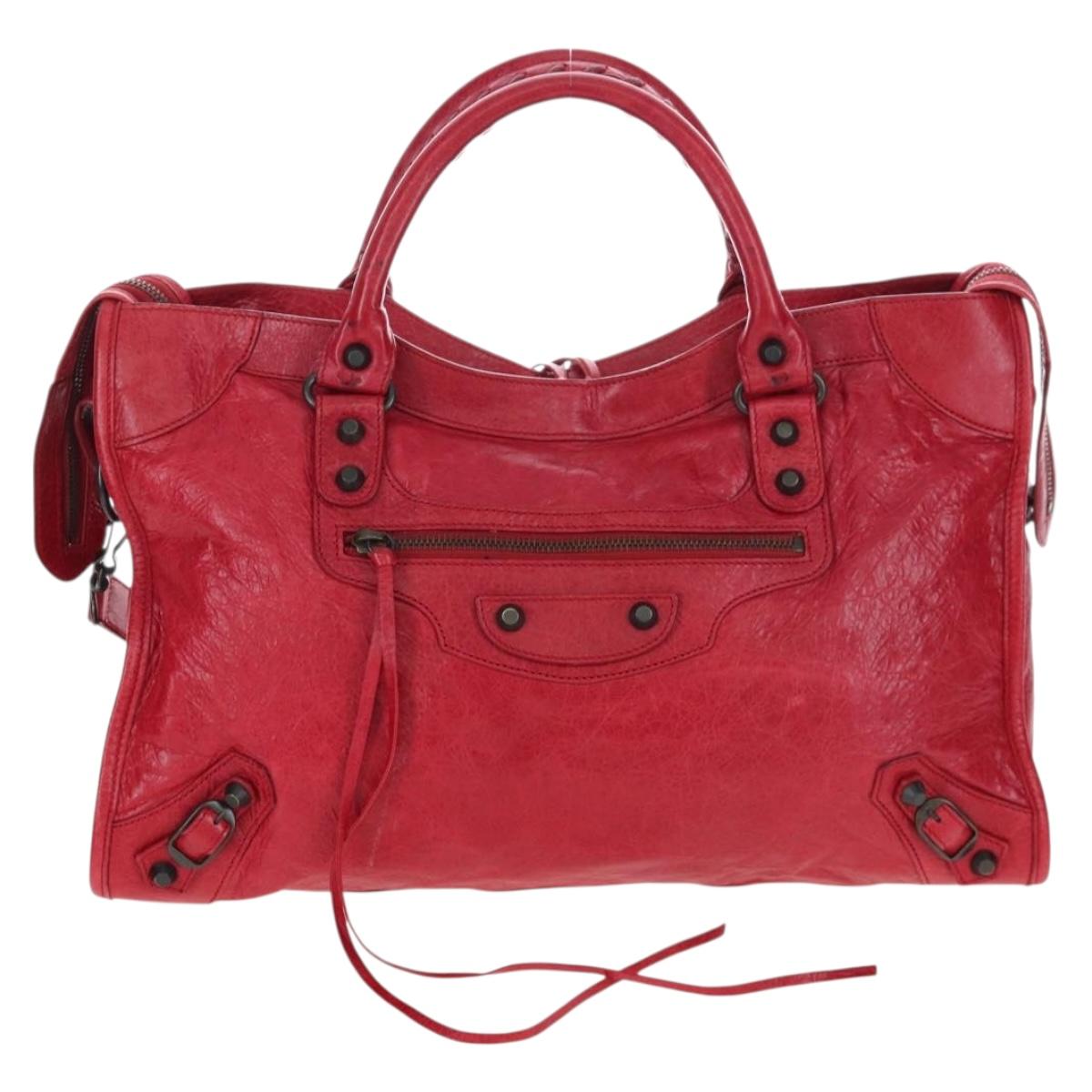 BALENCIAGA The City Hand Bag Leather Red 115748 Auth 199189V