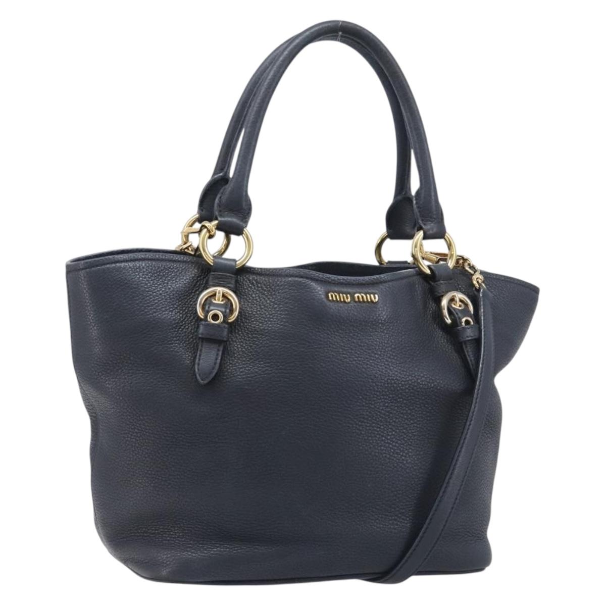 Miu Miu Hand Bag Leather 2way Black Gold Auth 199190A