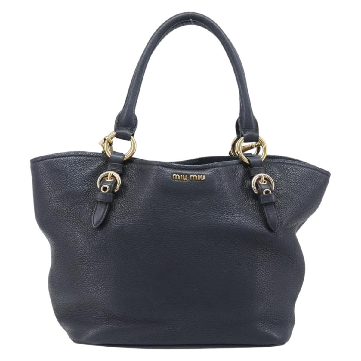 Miu Miu Hand Bag Leather 2way Black Gold Auth 199190A