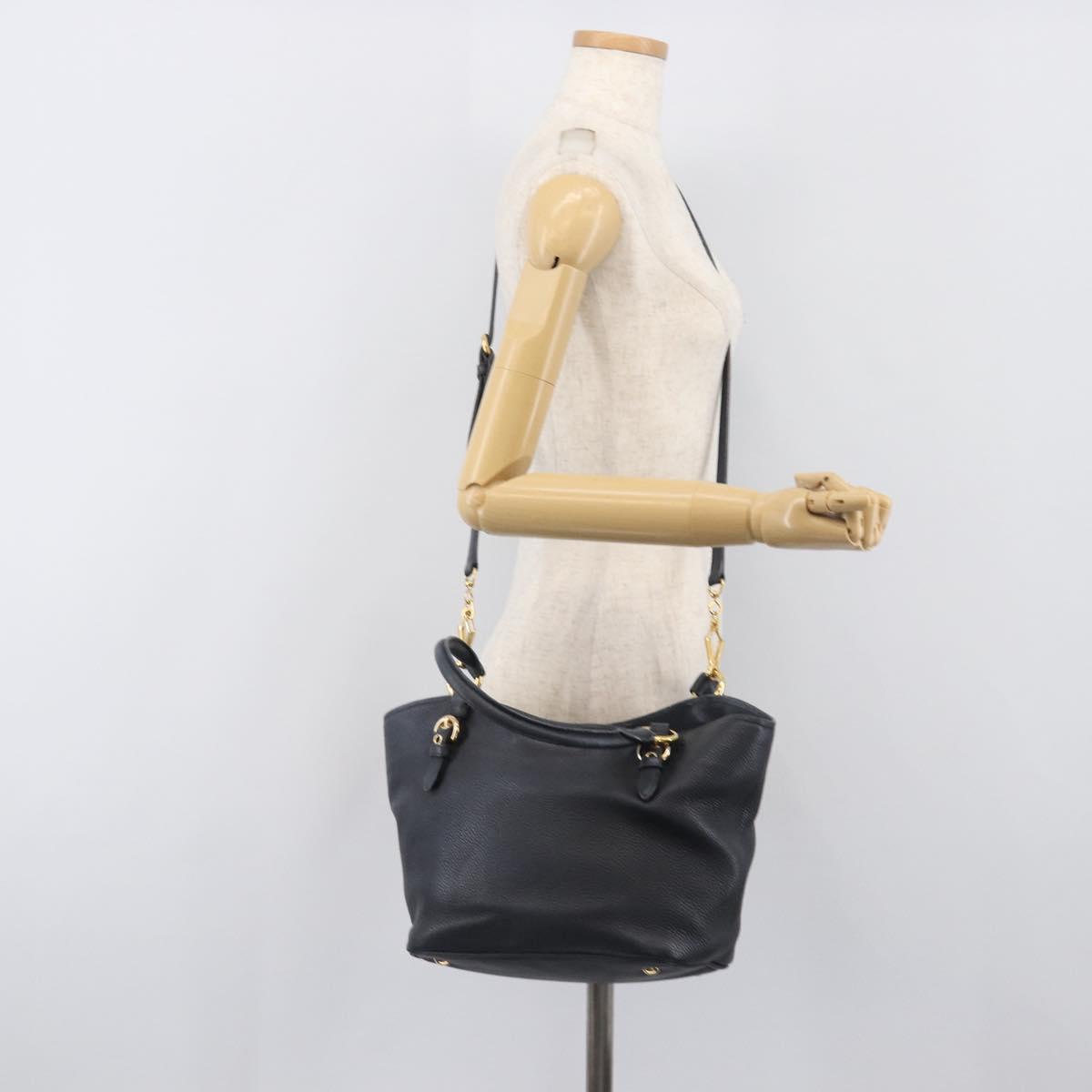 Miu Miu Hand Bag Leather 2way Black Gold Auth 199190A